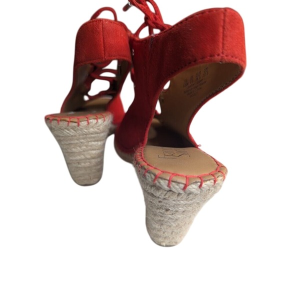 Espadrille Wedge Sandals Red Lace Up Peep Toe Ankle Strap Summer Shoes - Picture 2 of 4